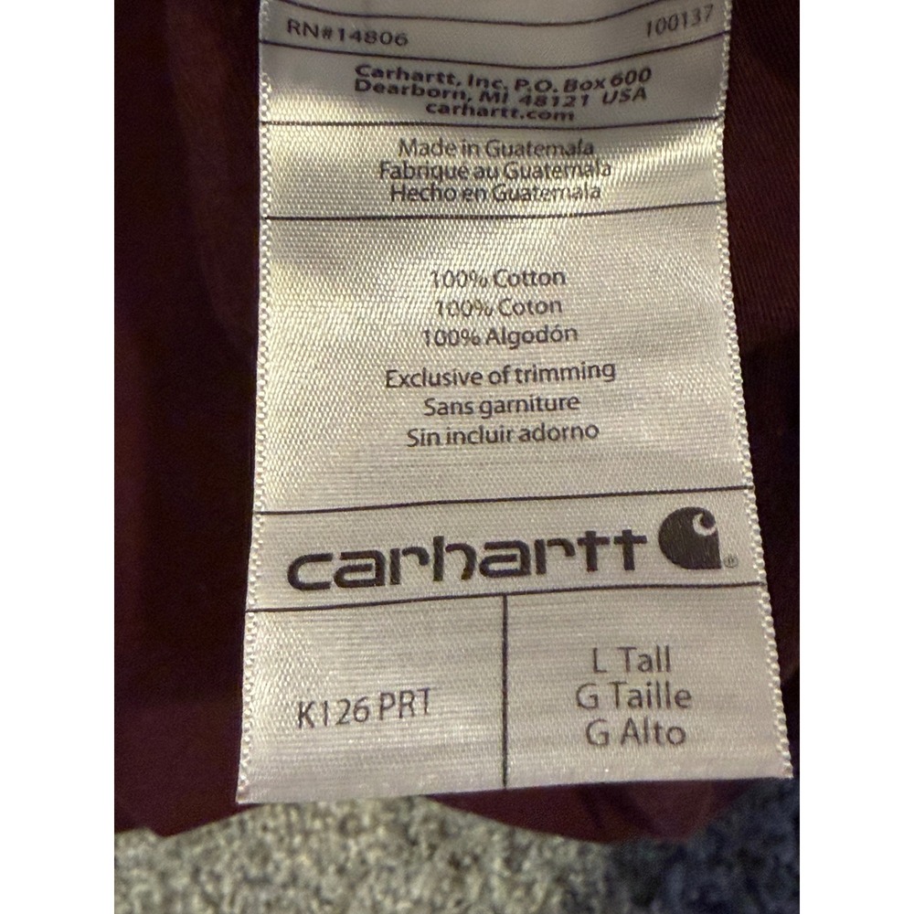 Carhartt Long Sleeve Shirt Men L Tall Maroon CMC Home Solutions Pocket Tee Work* - Picture 6 of 11